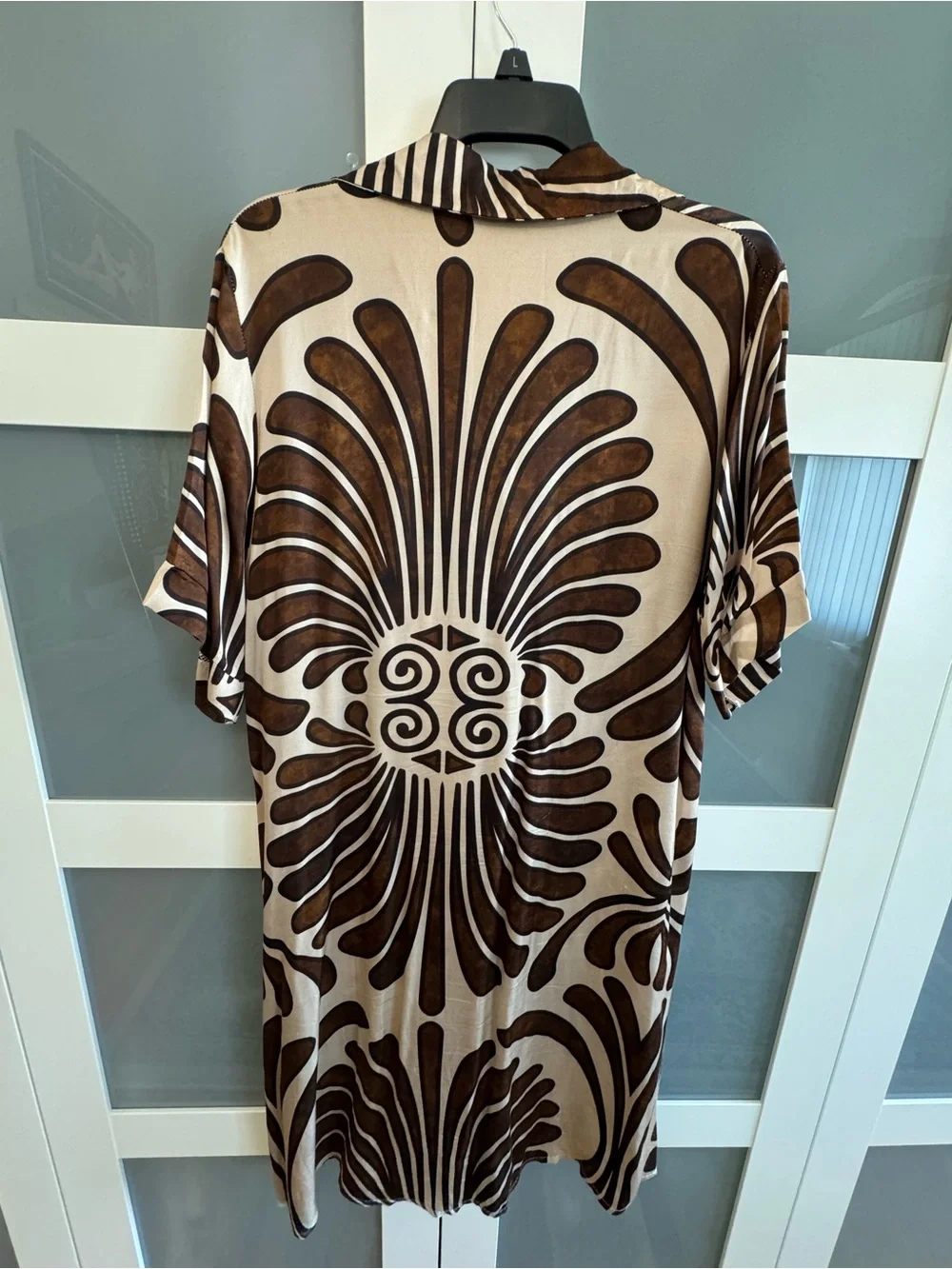 Silky Abstract Brown & Cream V-Neck Tunic
